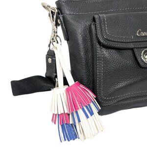 7" Leather Tassel Bag Charm White Pink Blue Silver